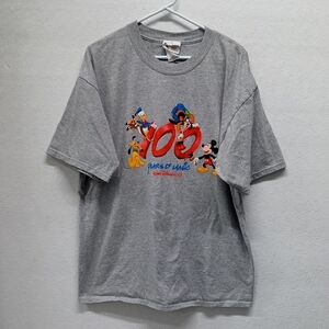 Vintage Gray Walt Disney World 100 Years Mickey/Pluto/Donald/Goofy Short Sleeve